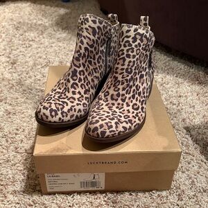 Lucky Brand Basel Leopard Print Ankle Boots - Tan